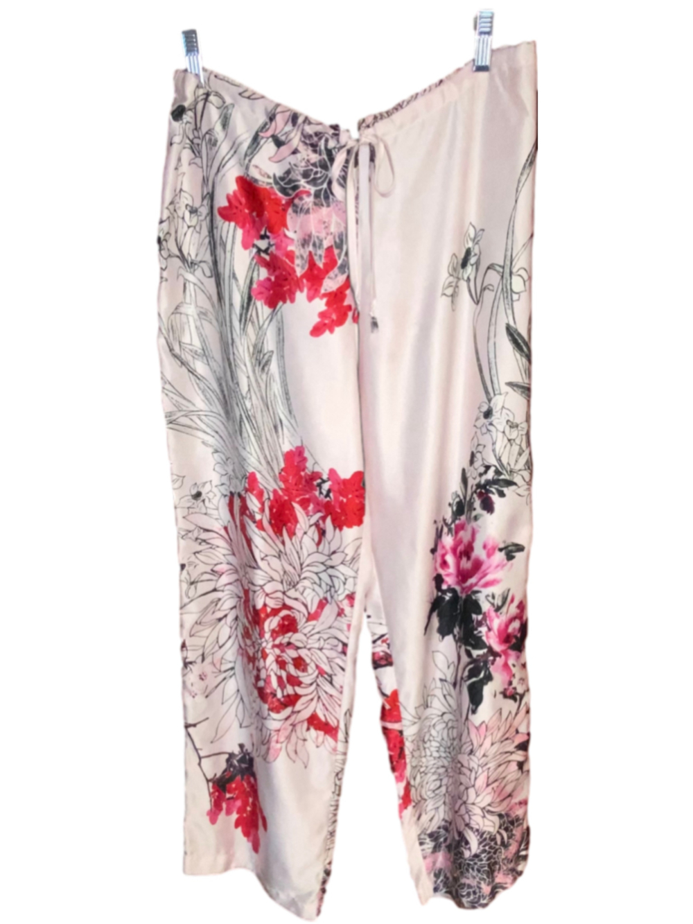 Natori Women's Medium Floral Satin Pajama Set Button Front Top Pants 2-Piece - Picture 5 of 16